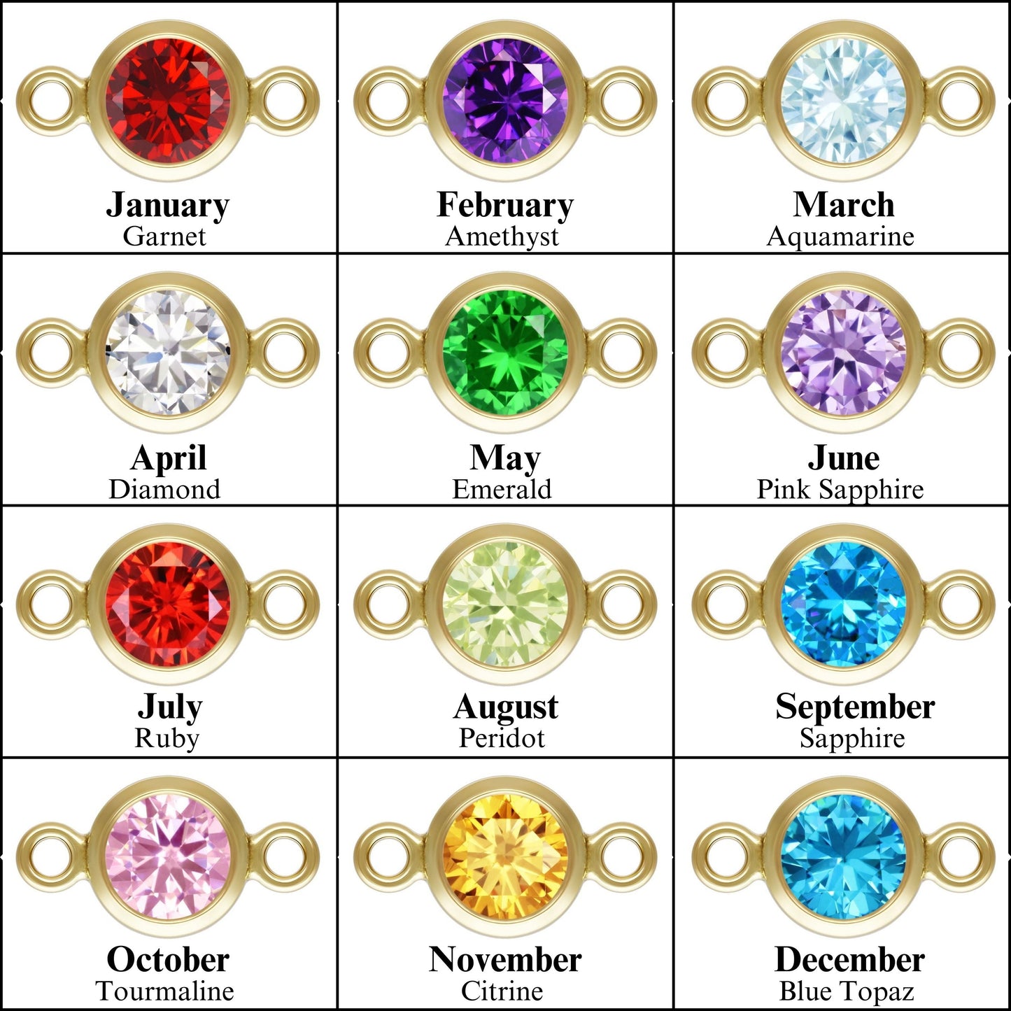 Birthstone Connectors, Gold Filled 14k, 4mm, For Permanent Jewelry